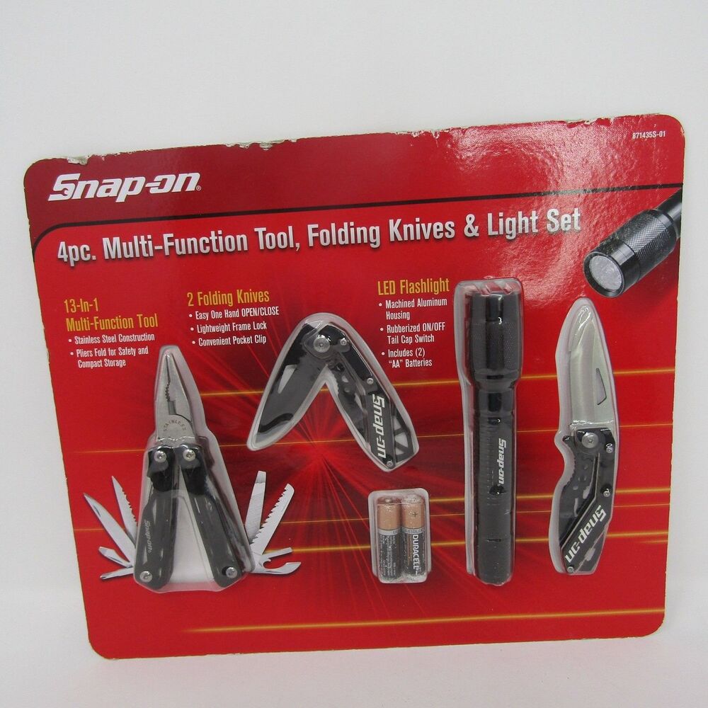 Snap-on 4pc Multi-Function Tool, Folding Knives & LED Flashlight Set NEW